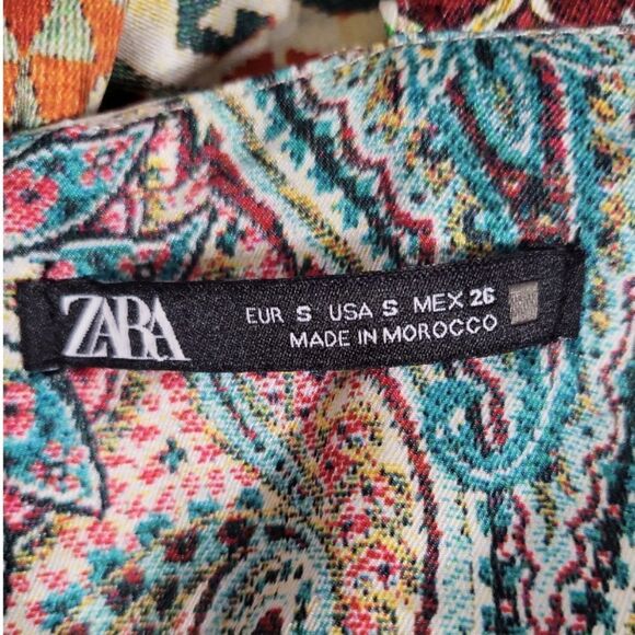 ZARA Paparazzi Patchwork Floral Geometric Belted Multicolor Jumpsuit Size S - Picture 6 of 12
